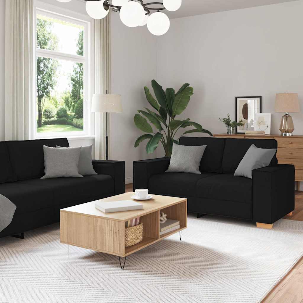 3-piece sofa set with cushions black fabric