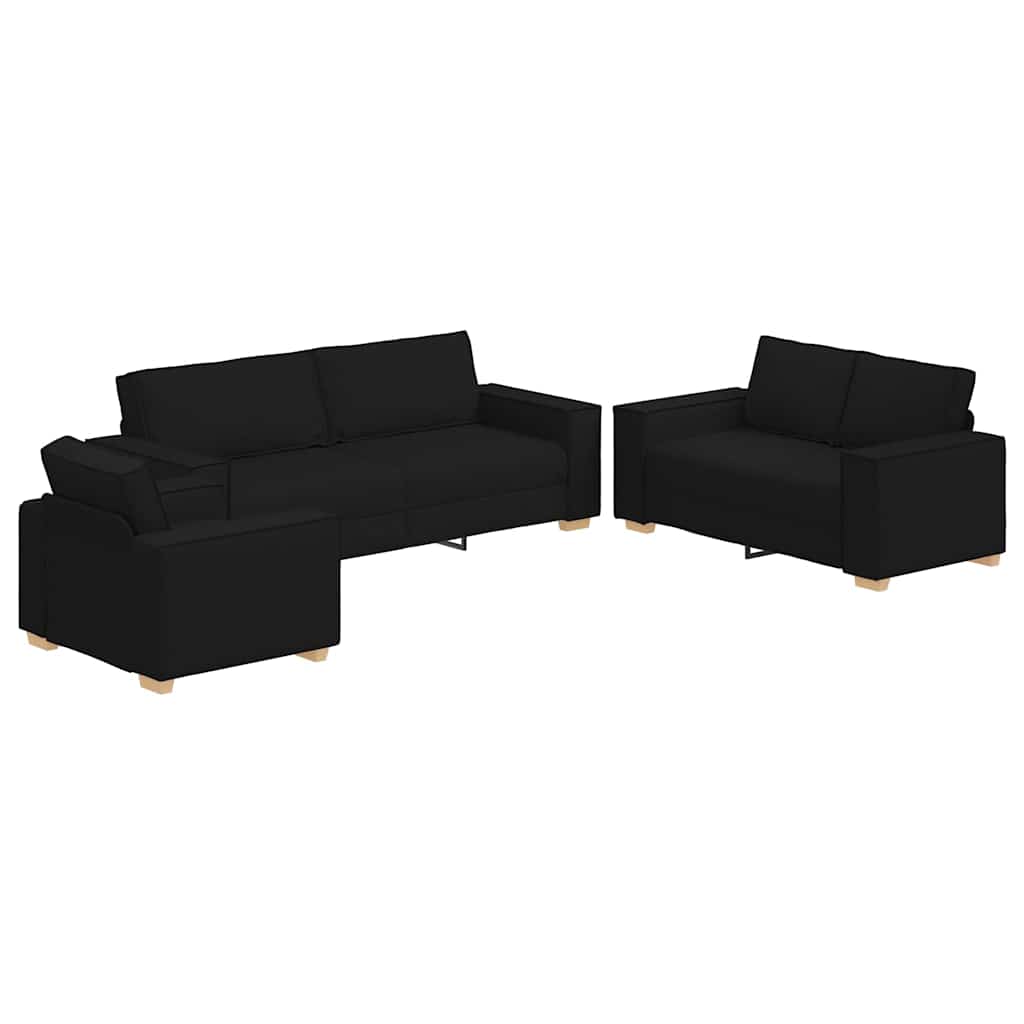 3-piece sofa set with cushions black fabric