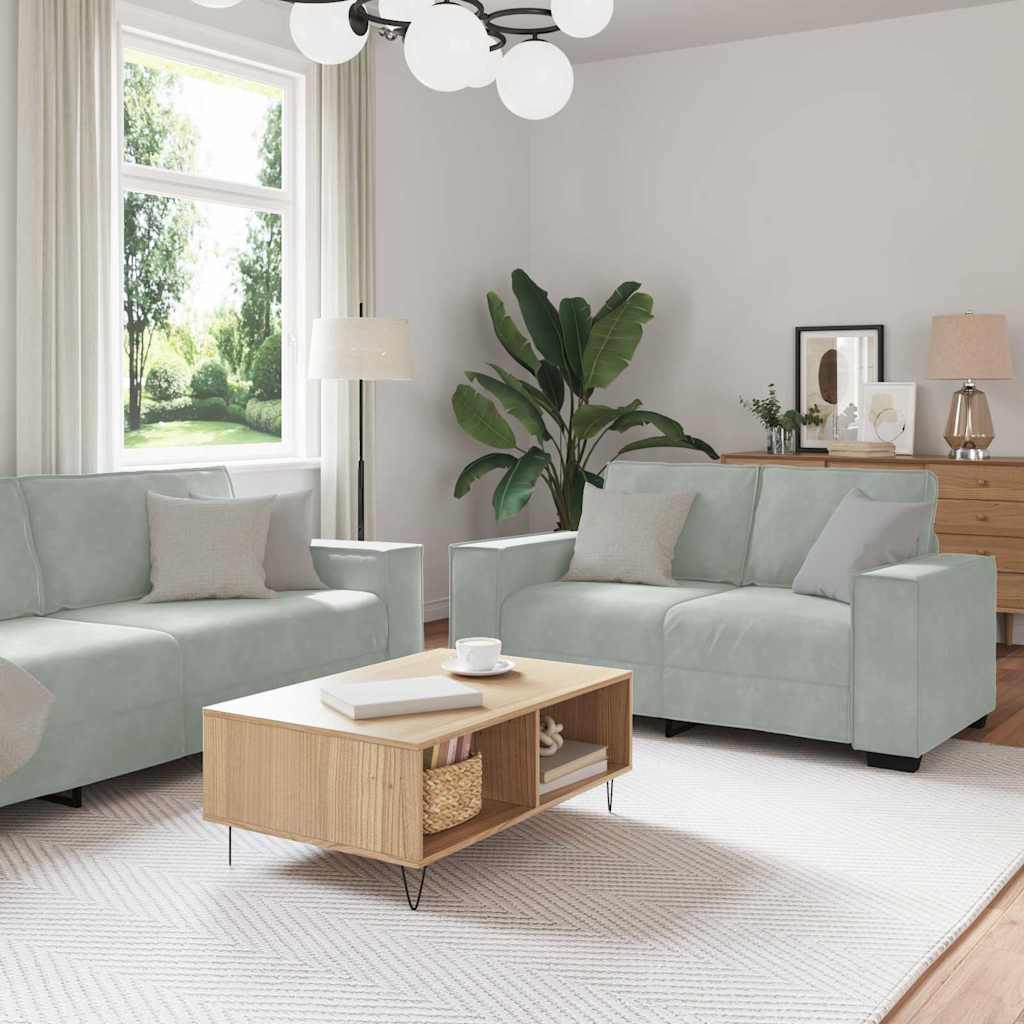 3-piece sofa set with cushions in light grey velvet