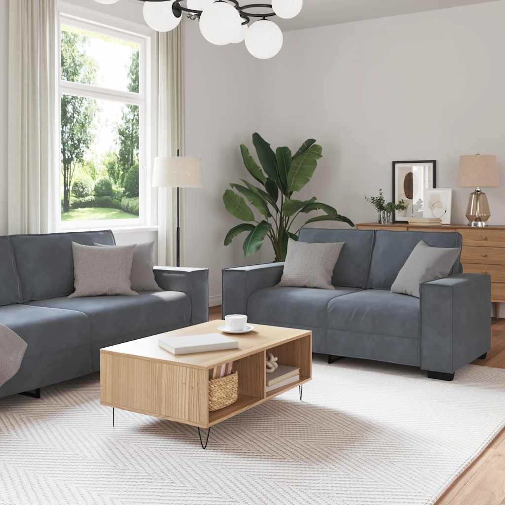 3-piece sofa set with cushions in dark grey velvet