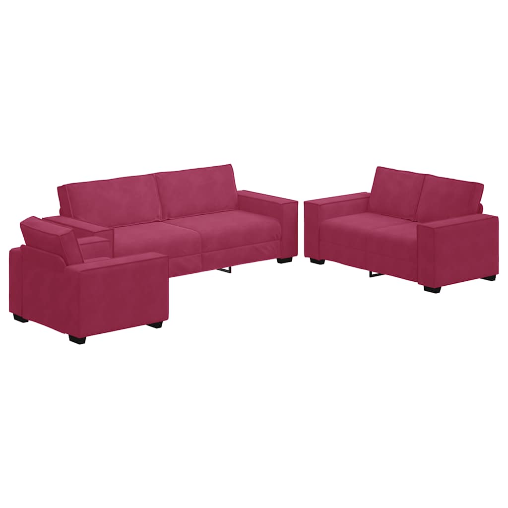 3-piece sofa set with cushions wine red velvet