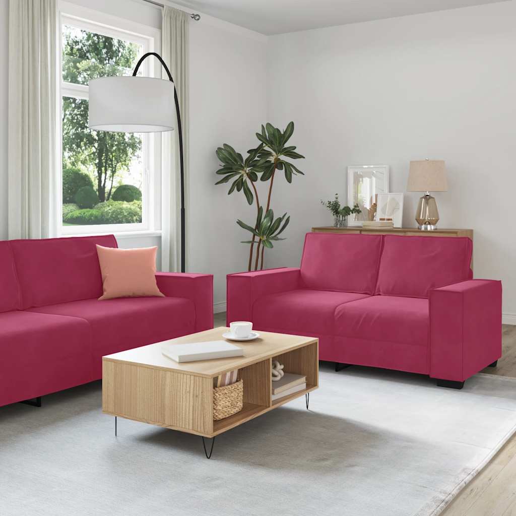 3-piece sofa set with cushions wine red velvet