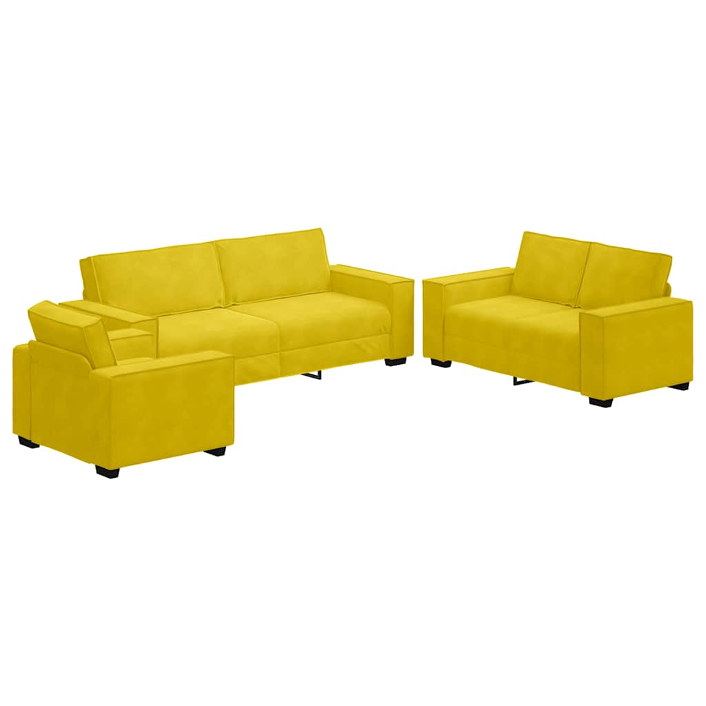 3-piece sofa set with cushions yellow velvet
