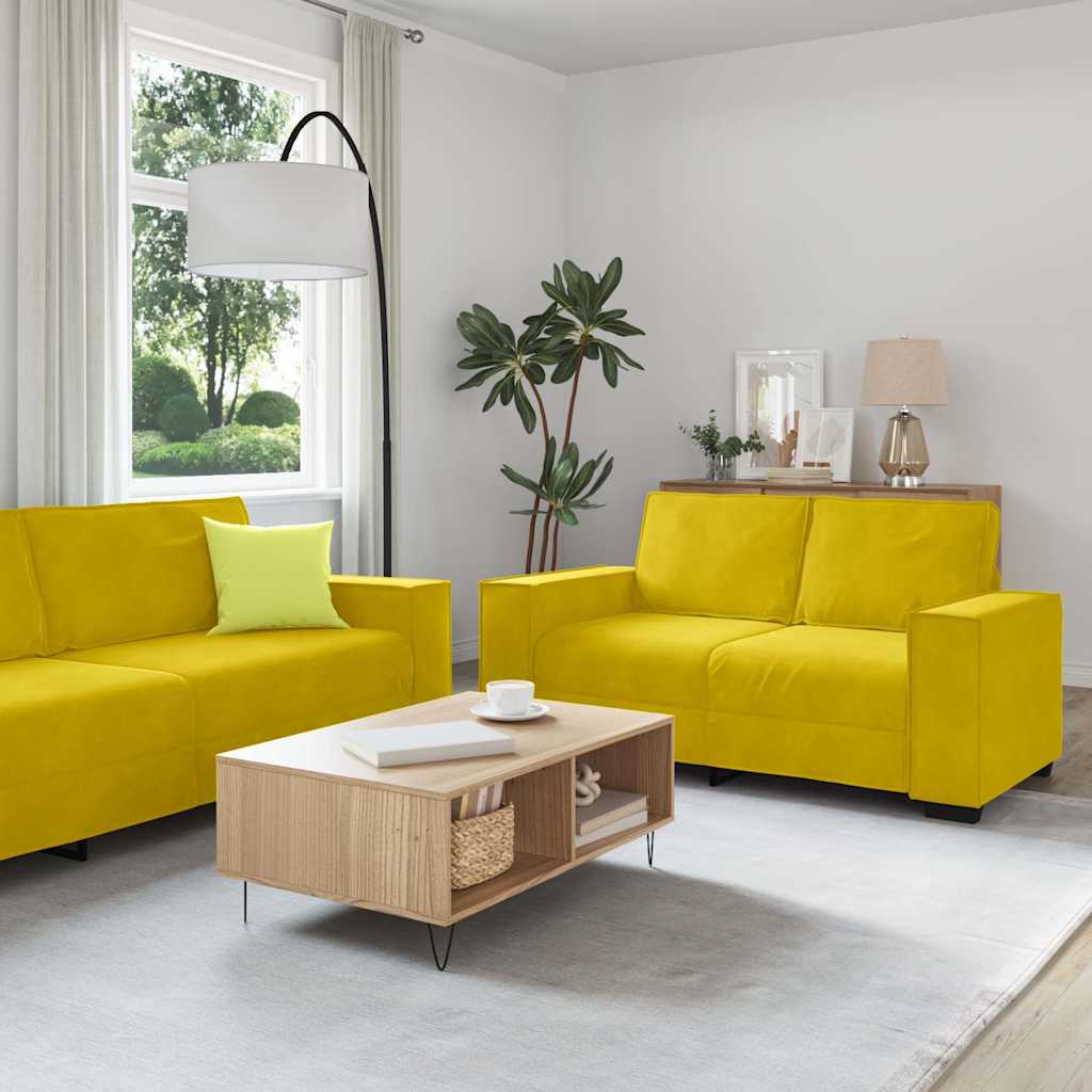 3-piece sofa set with cushions yellow velvet