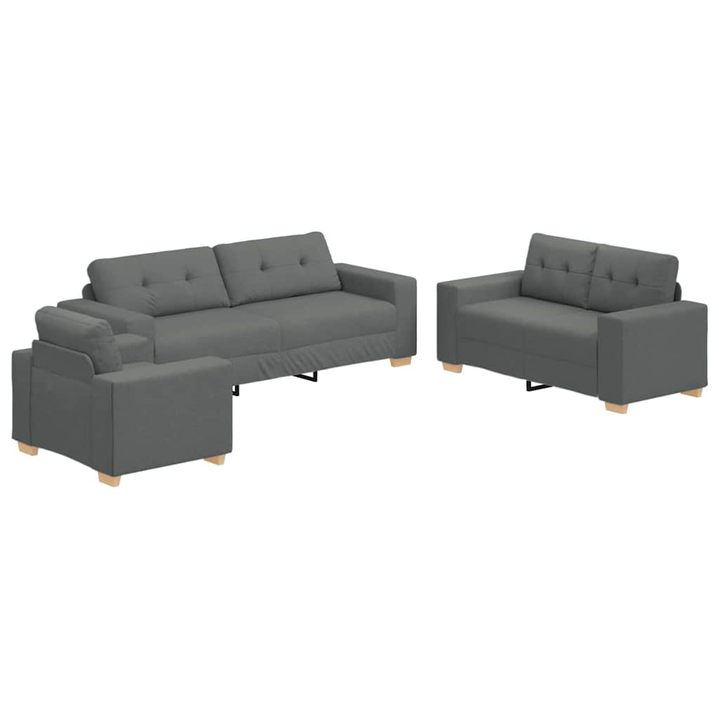 3-piece sofa set with cushions in dark grey