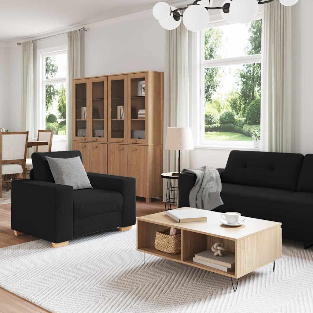 3-piece sofa set with cushions in black fabric