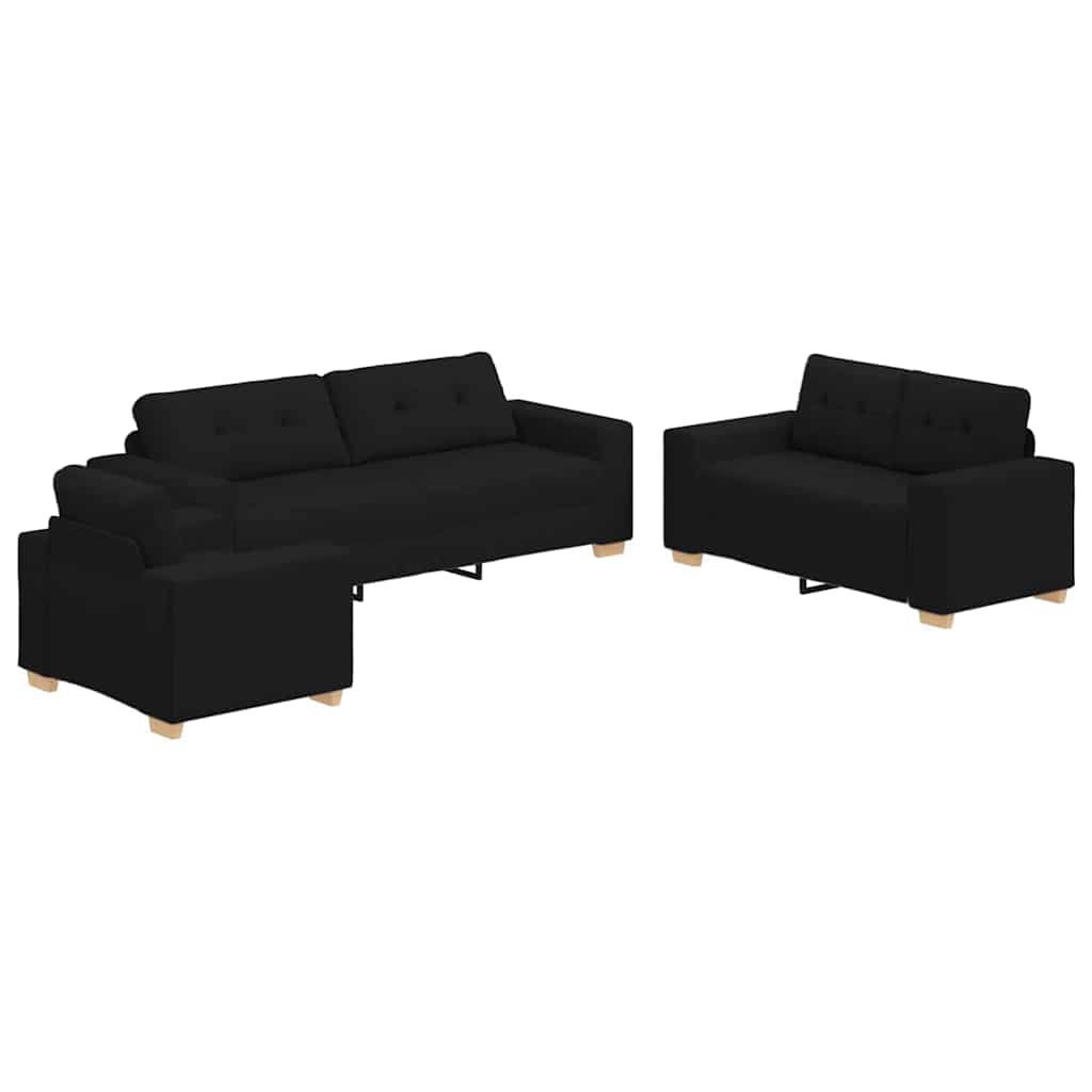 3-piece sofa set with cushions in black fabric