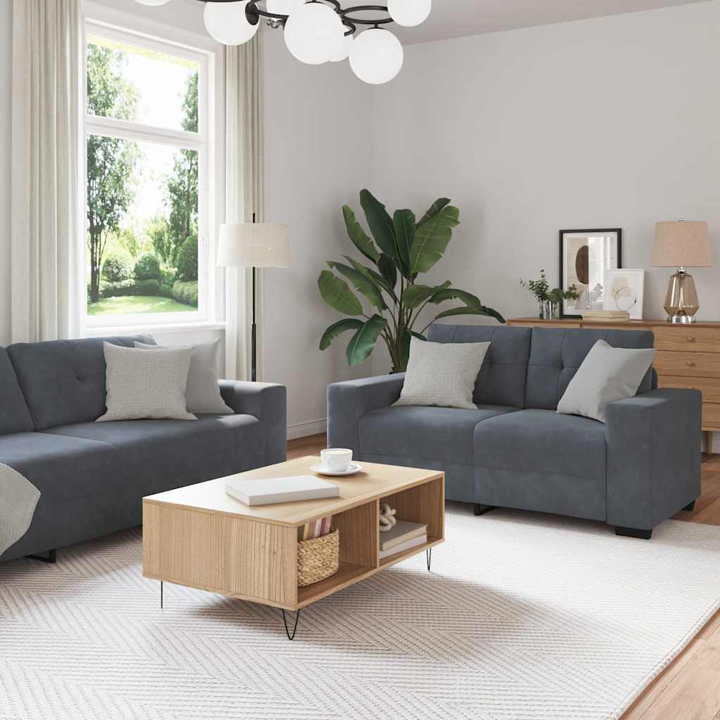 3-piece sofa set with cushions, dark grey velvet