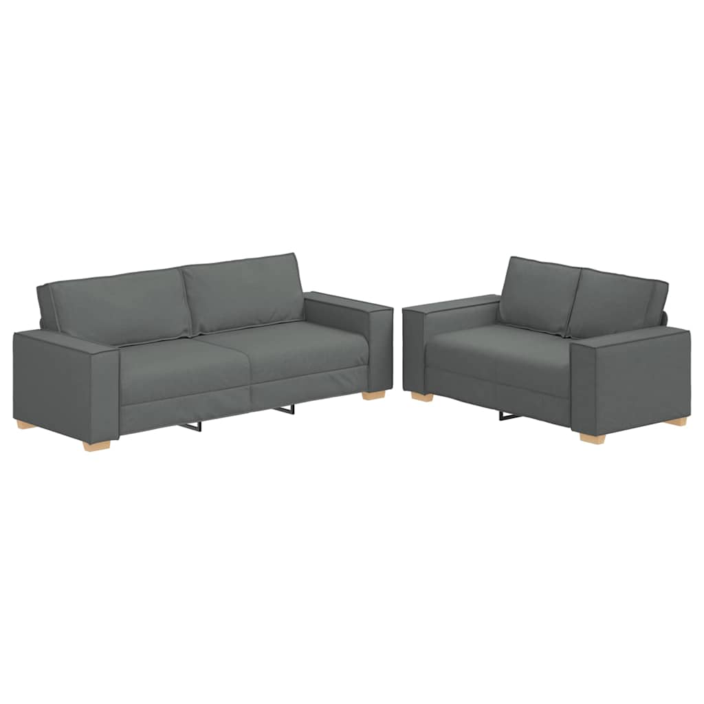 2-piece sofa set with cushions in dark grey fabric