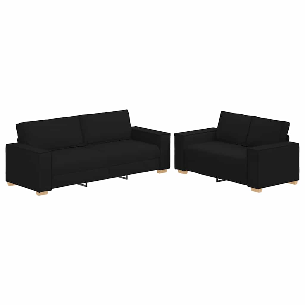 2-piece sofa set with cushions in black fabric