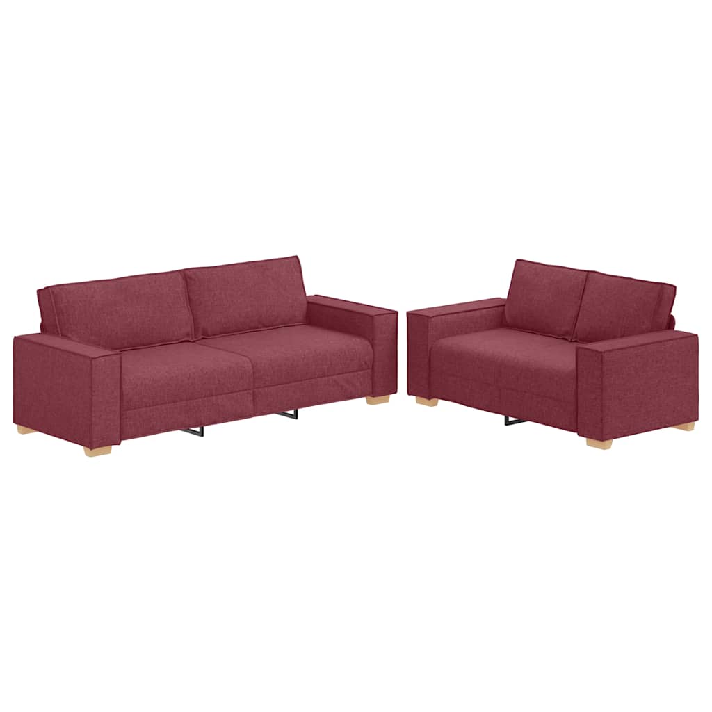 2-piece sofa set with cushions in wine red fabric