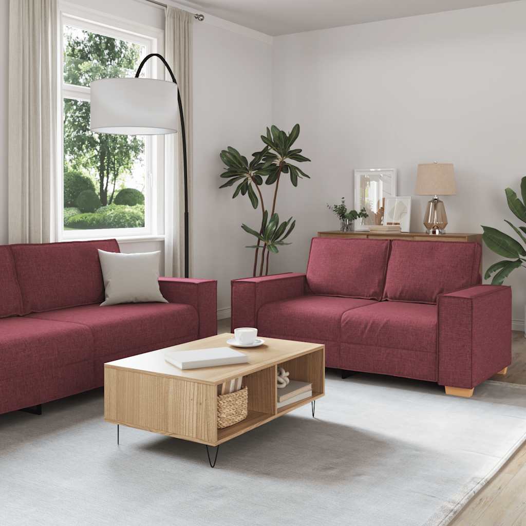 2-piece sofa set with cushions in wine red fabric