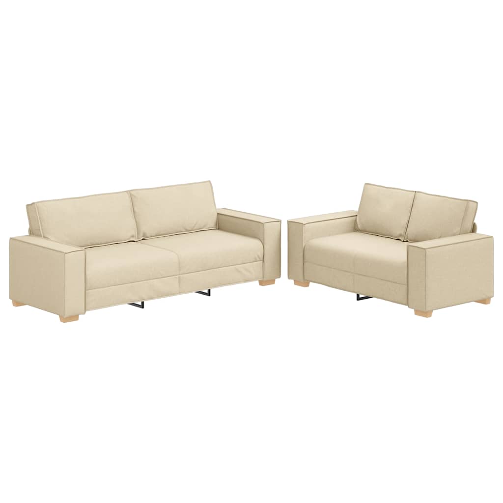 2-piece sofa set with cushions in cream fabric