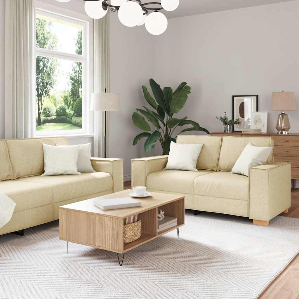 2-piece sofa set with cushions in cream fabric