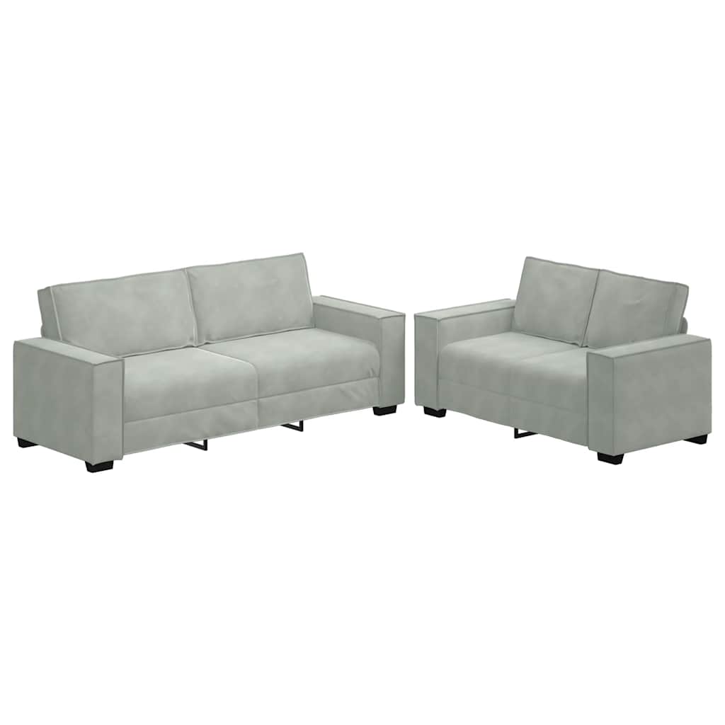 2-piece sofa set with cushions light grey velvet