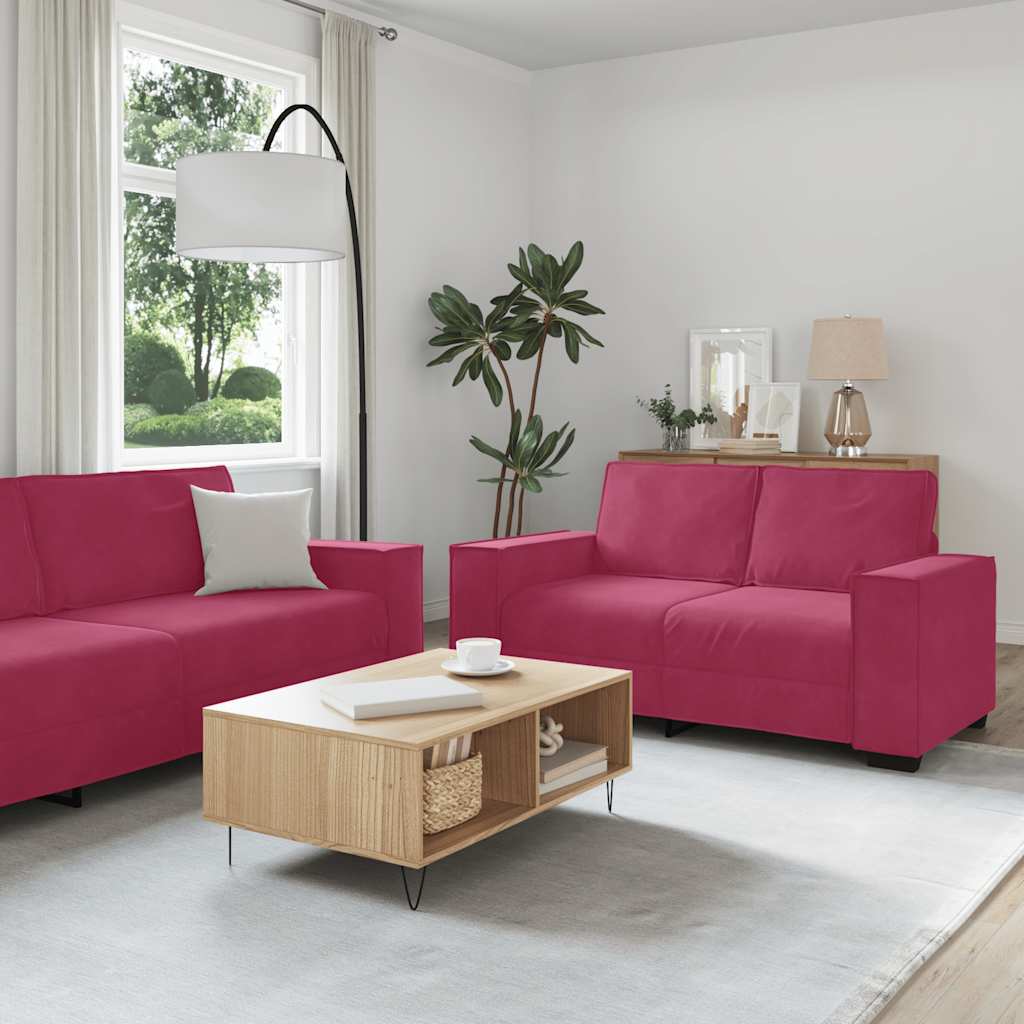 2-piece sofa set with cushions wine red velvet