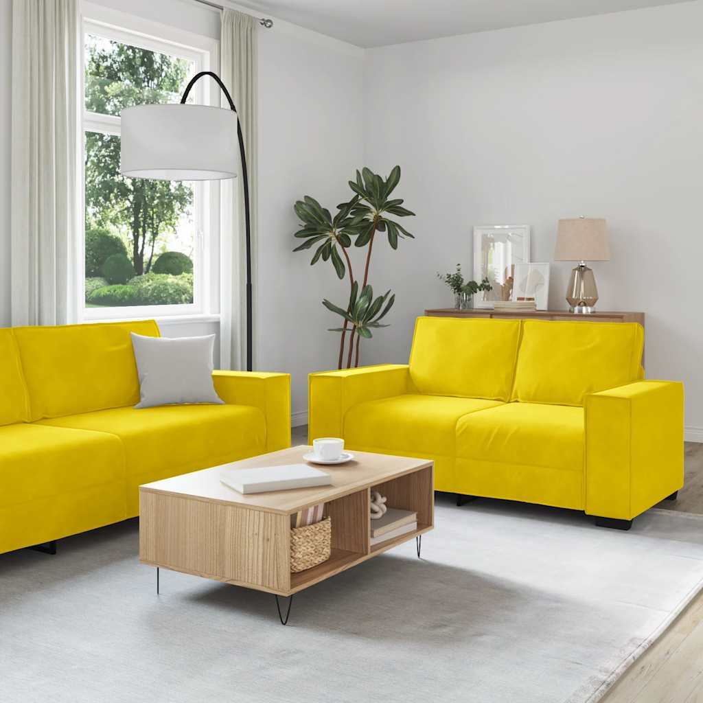 2-piece sofa set with cushions yellow velvet