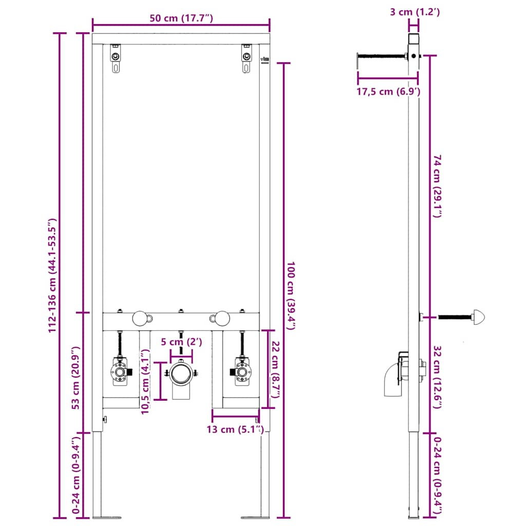 Badezimmer Wandstütze Blau 50 x 17.5 x 136 cm Stahl