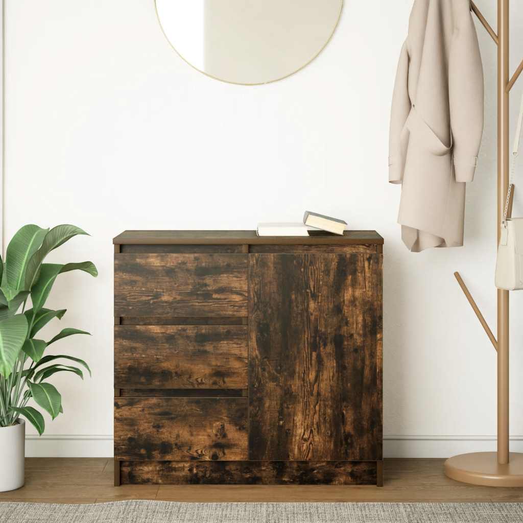 Sideboard with drawer smoked oak 71x35x65 cm wood material