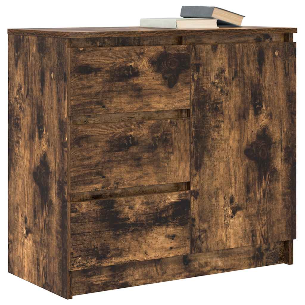 Sideboard with drawer smoked oak 71x35x65 cm wood material