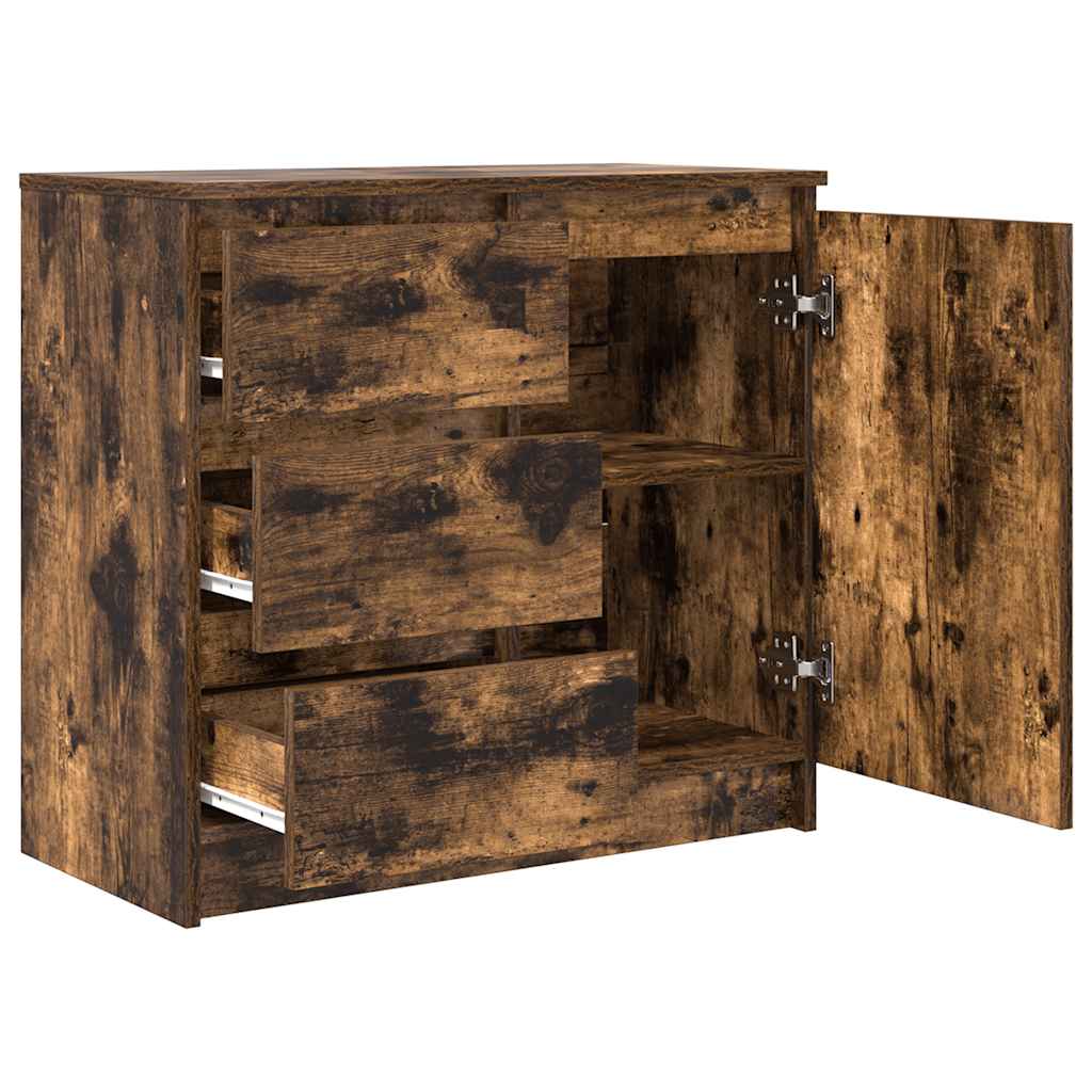 Sideboard with drawer smoked oak 71x35x65 cm wood material
