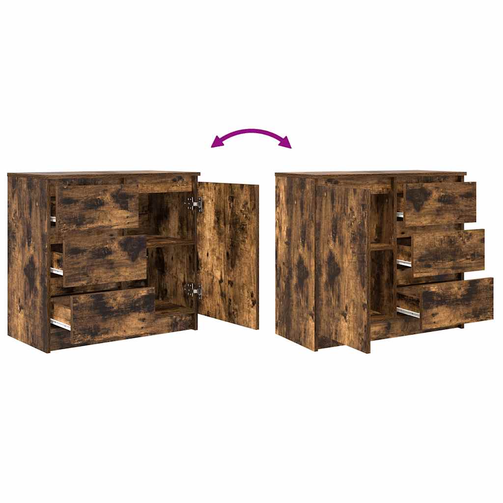 Sideboard with drawer smoked oak 71x35x65 cm wood material