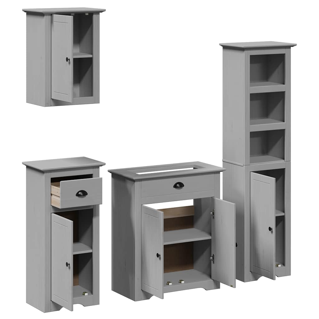 4-piece bathroom furniture set BODO grey solid pine