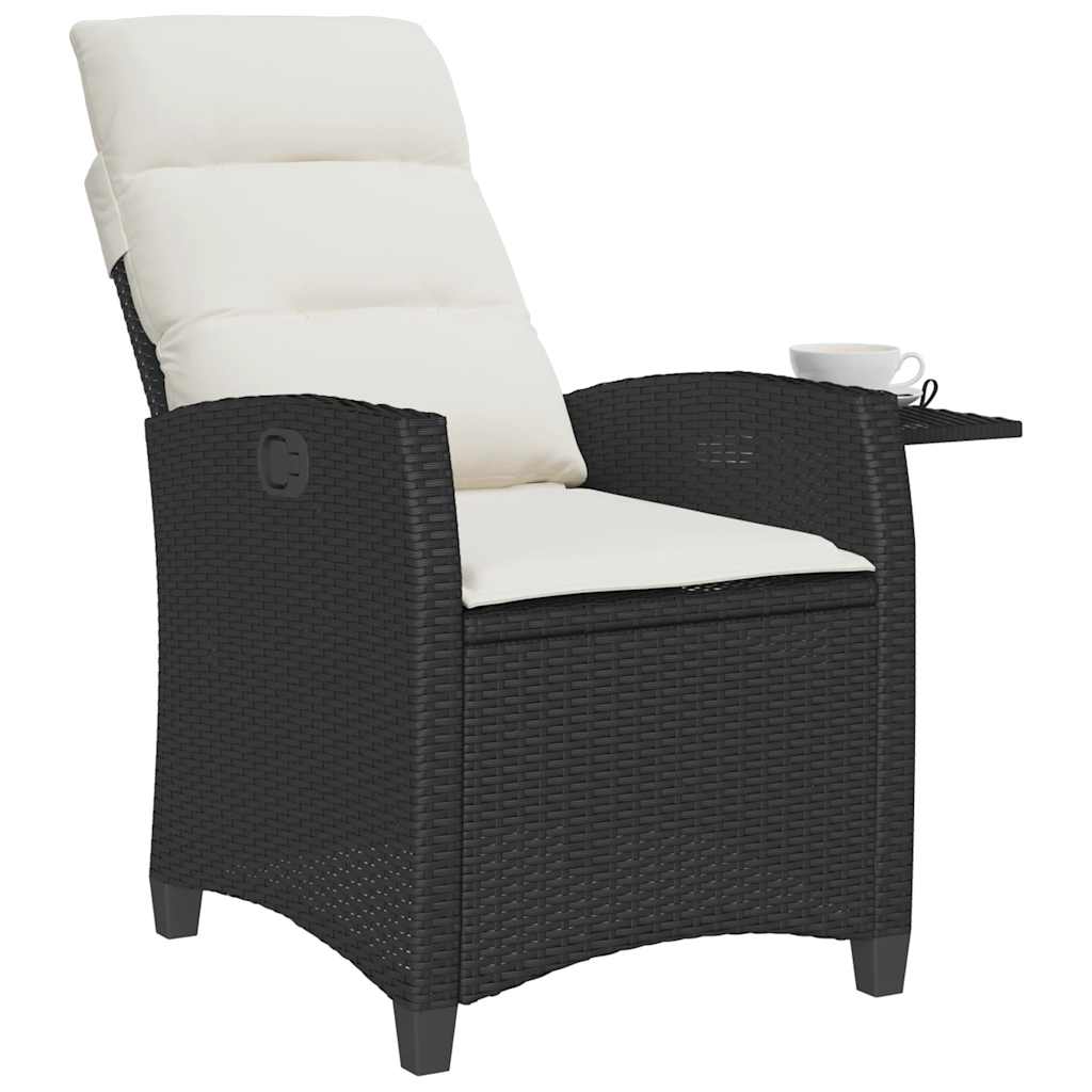 Gartensessel mit Beistelltisch Verstellbar Schwarz Poly Rattan
