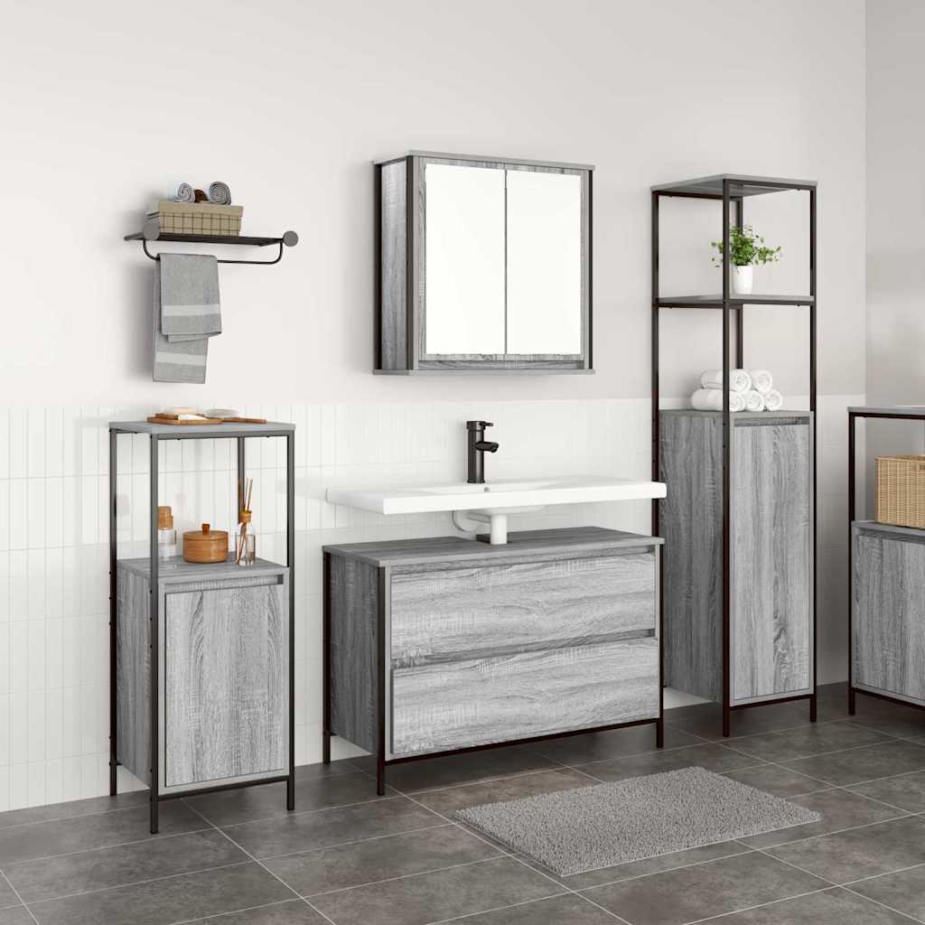 Badezimmermöbel Set mit Tür 3 pcs Grau Sonoma 90 x 34,5 x 60 cm