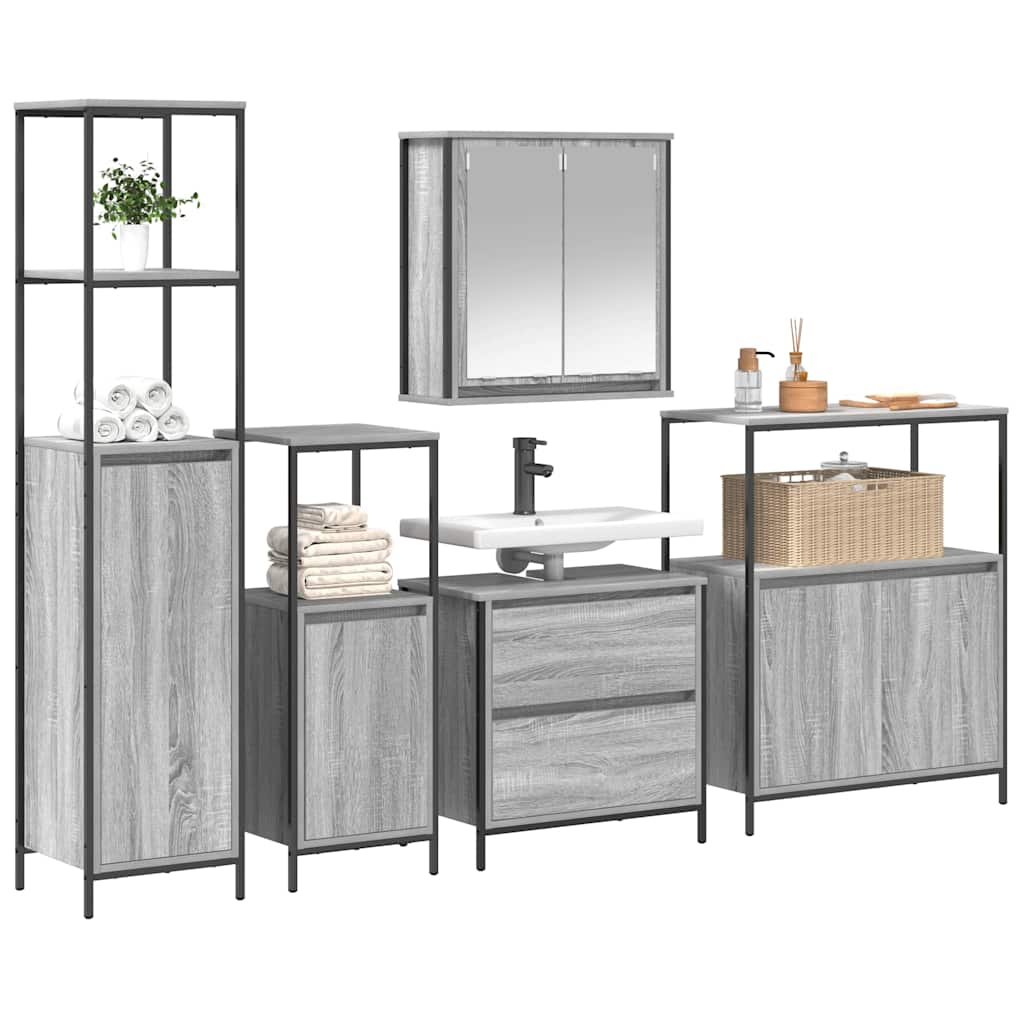 Badezimmermöbel Set 5 pcs Grau 76,5 x 35 x 95 cm Holzwerkstoff