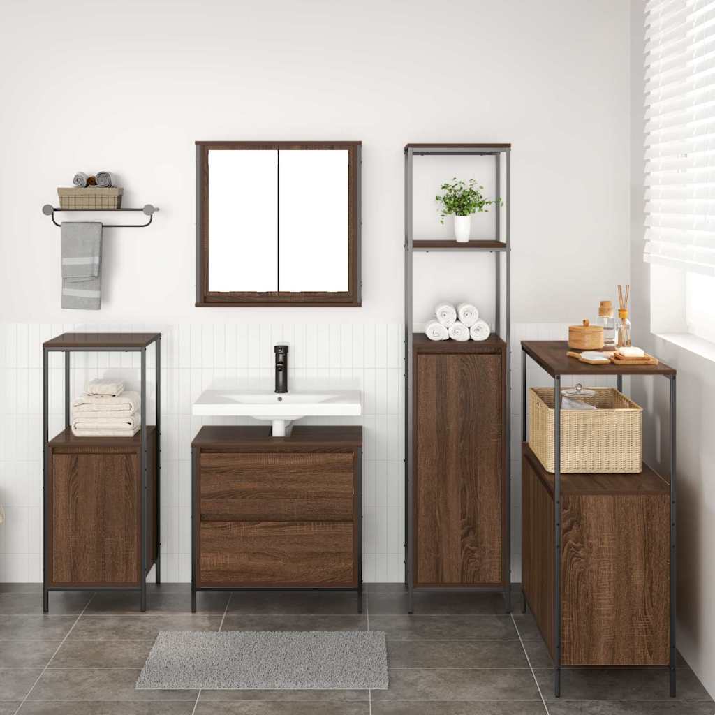 5-piece bathroom furniture set made of brown oak