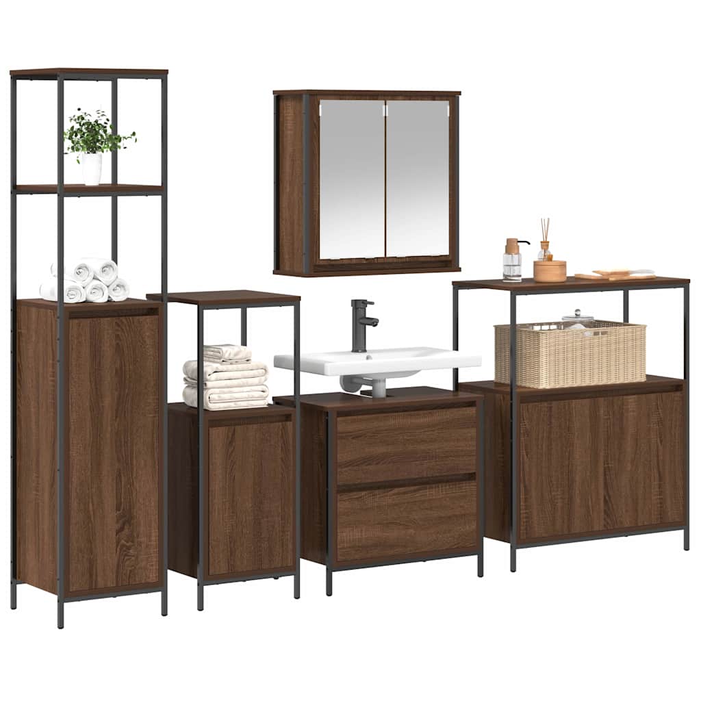 5-piece bathroom furniture set made of brown oak