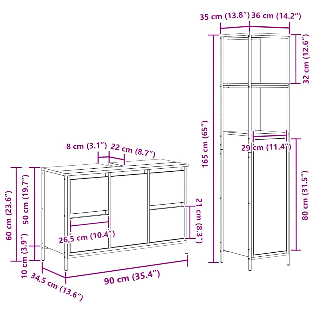 Badezimmermöbel Set 2 pcs Schwarze Eiche 36 x 35 x 165 cm