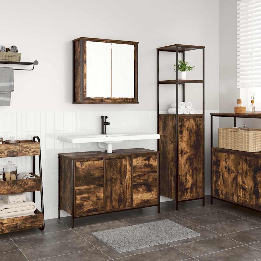 Badezimmermöbel Set mit Schubladen 2 pcs Rauchesche und Schwarz