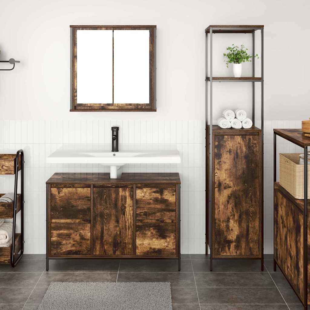 Badezimmermöbel Set mit Schubladen 2 pcs Rauchesche und Schwarz