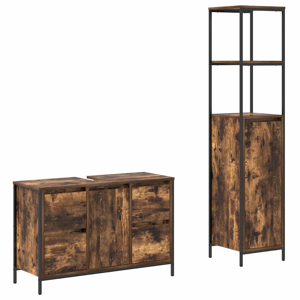 Badezimmermöbel Set mit Schubladen 2 pcs Rauchesche und Schwarz