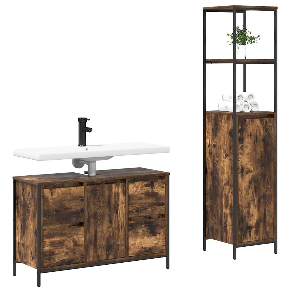 Badezimmermöbel Set mit Schubladen 2 pcs Rauchesche und Schwarz