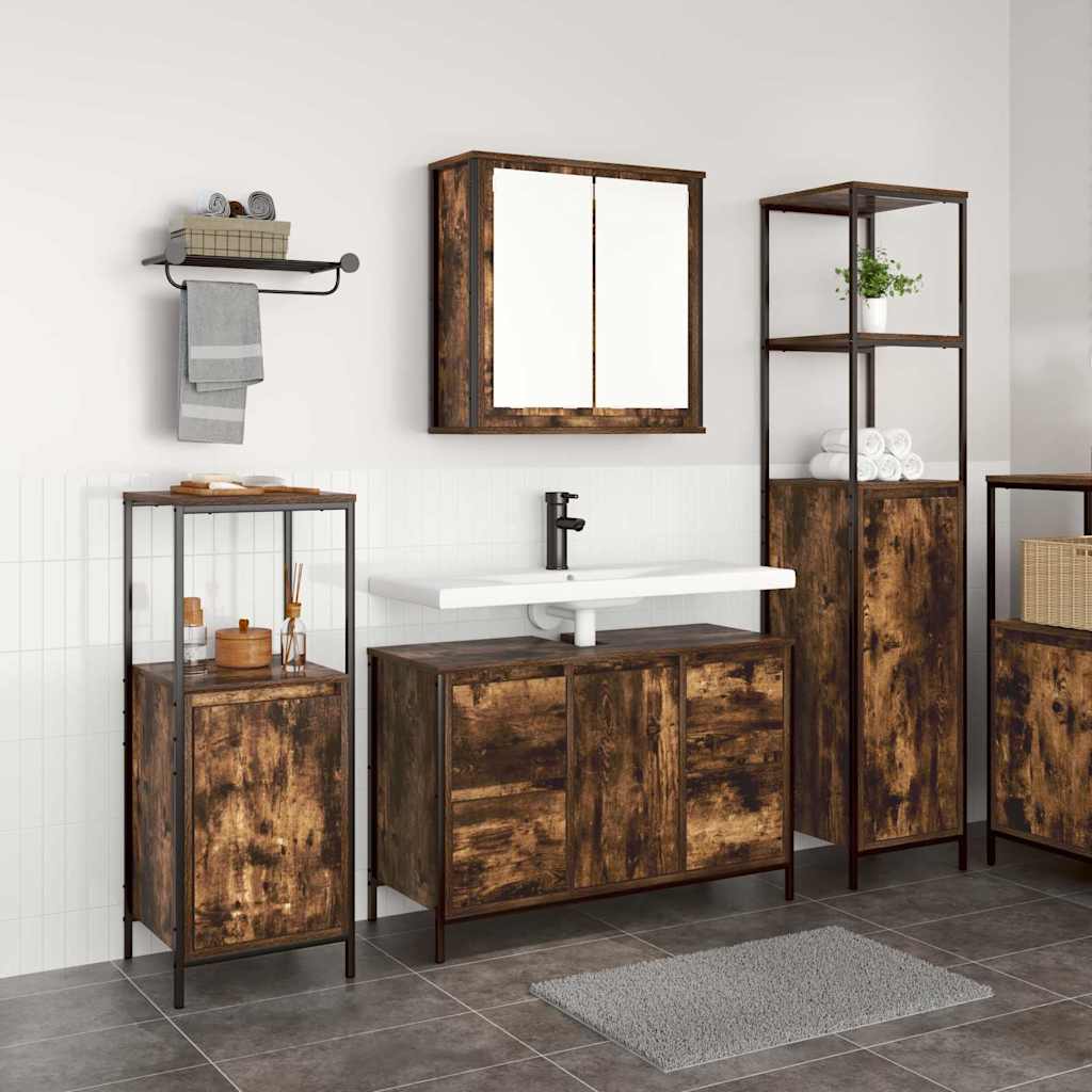Badezimmermöbel Set mit Schubladen 3 pcs Rauchesche und Schwarz