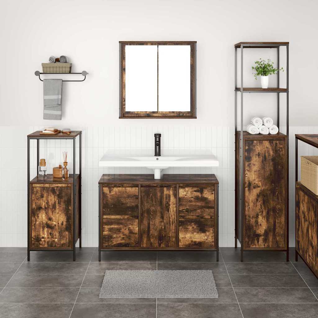Badezimmermöbel Set mit Schubladen 3 pcs Rauchesche und Schwarz