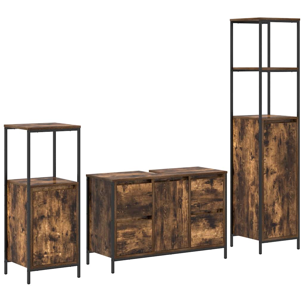 Badezimmermöbel Set mit Schubladen 3 pcs Rauchesche und Schwarz
