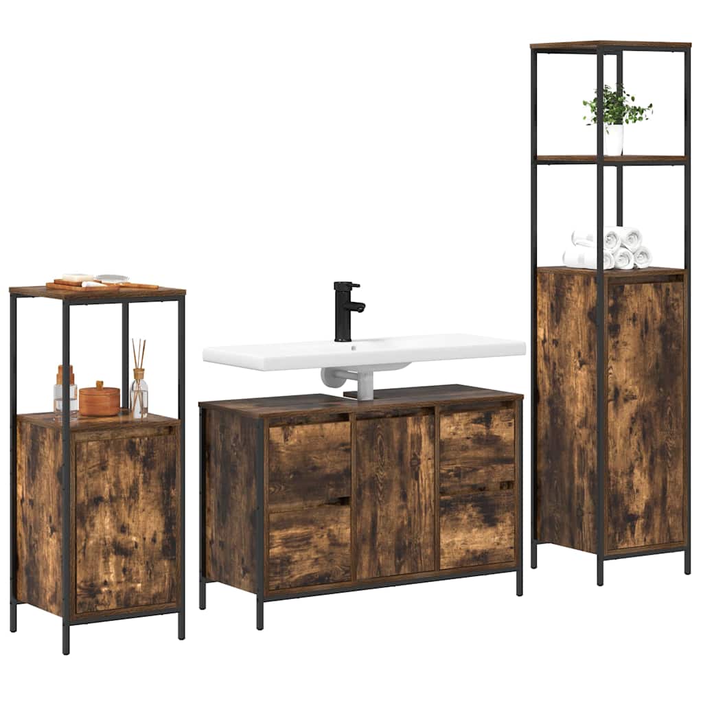 Badezimmermöbel Set mit Schubladen 3 pcs Rauchesche und Schwarz
