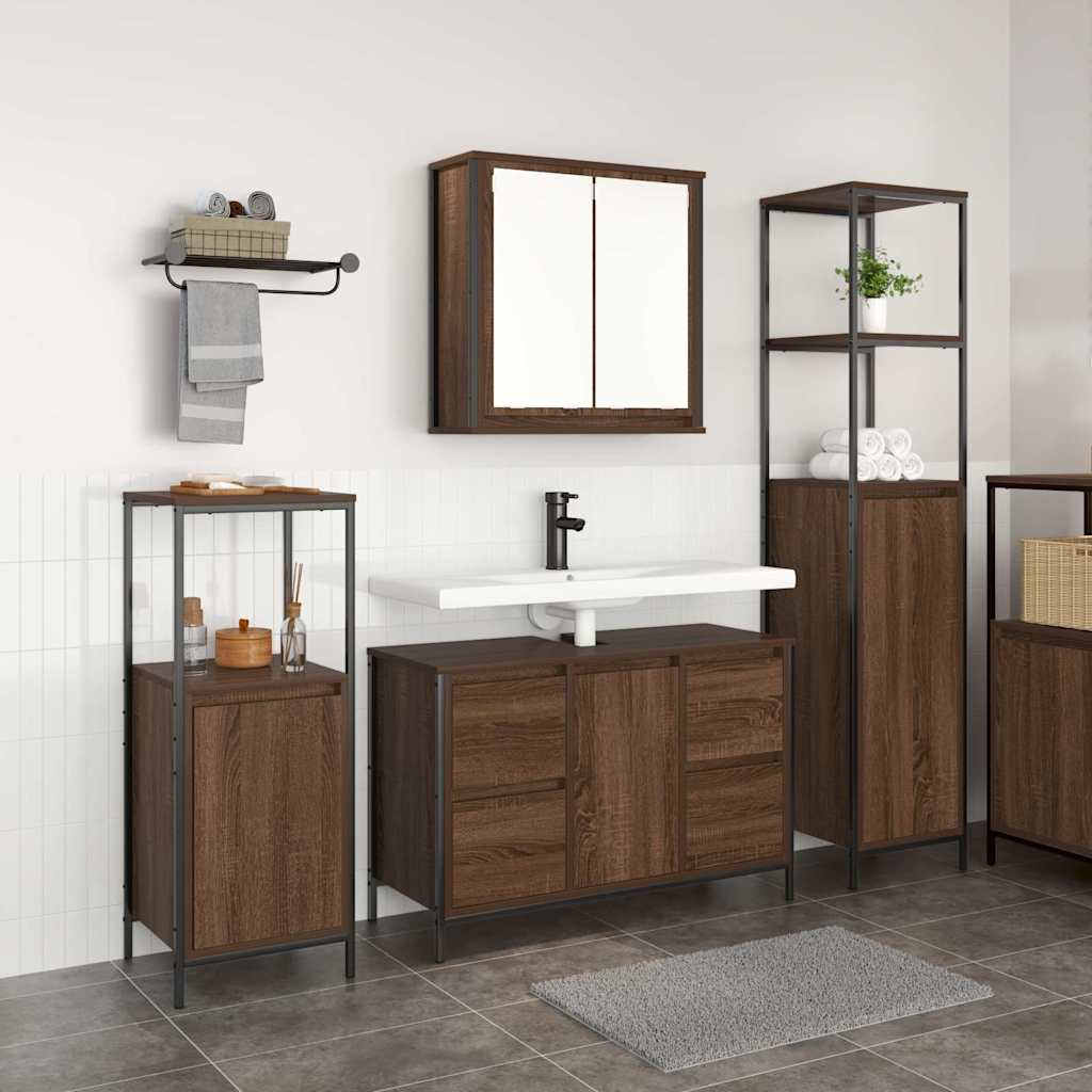 Badezimmermöbel Set mit Regal 3 pcs Braun Eiche und Schwarz