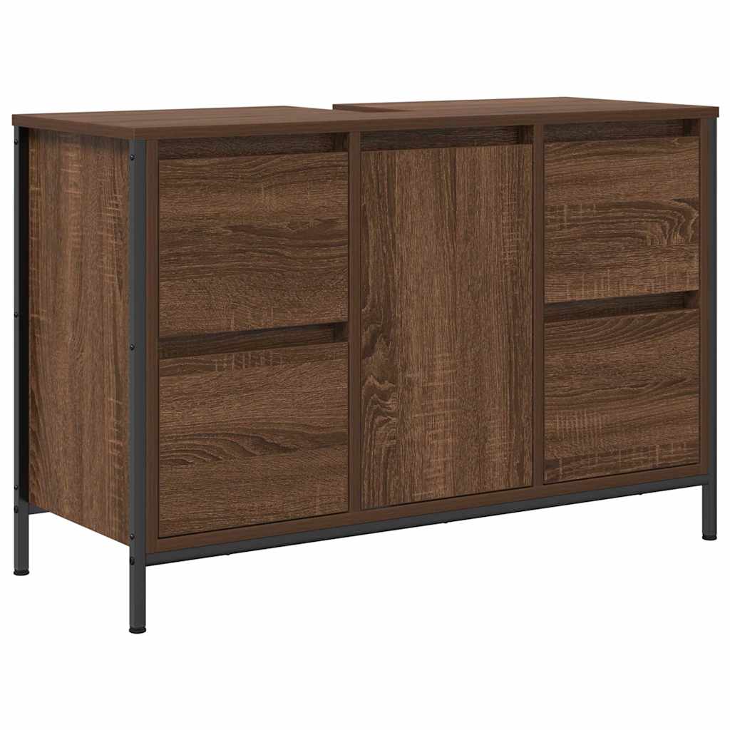 Badezimmermöbel Set mit Regal 3 pcs Braun Eiche und Schwarz
