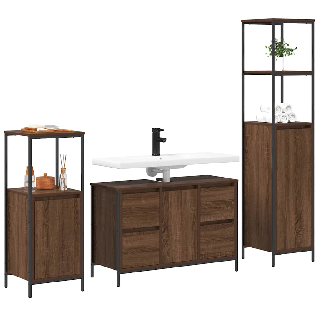 Badezimmermöbel Set mit Regal 3 pcs Braun Eiche und Schwarz