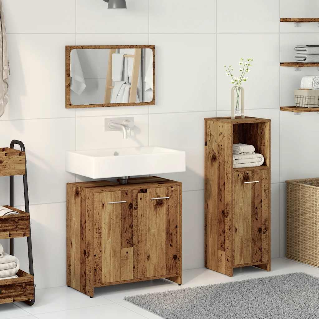 3-piece bathroom furniture set in reclaimed wood look