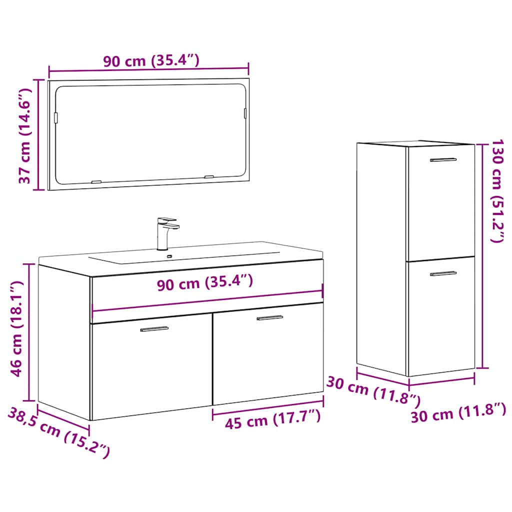 3-piece bathroom furniture set in reclaimed wood look