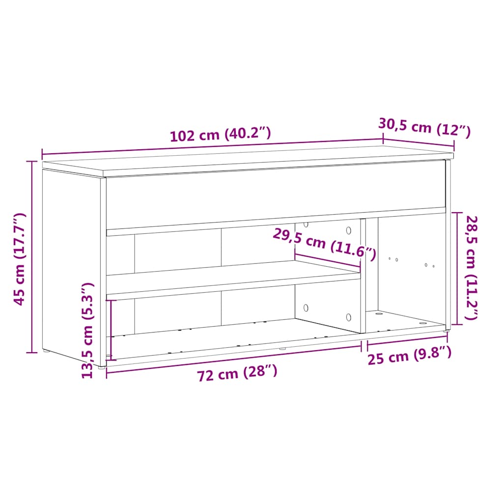 Schuhbank Sonoma-Eiche 102x30,5x45 cm Holzwerkstoff