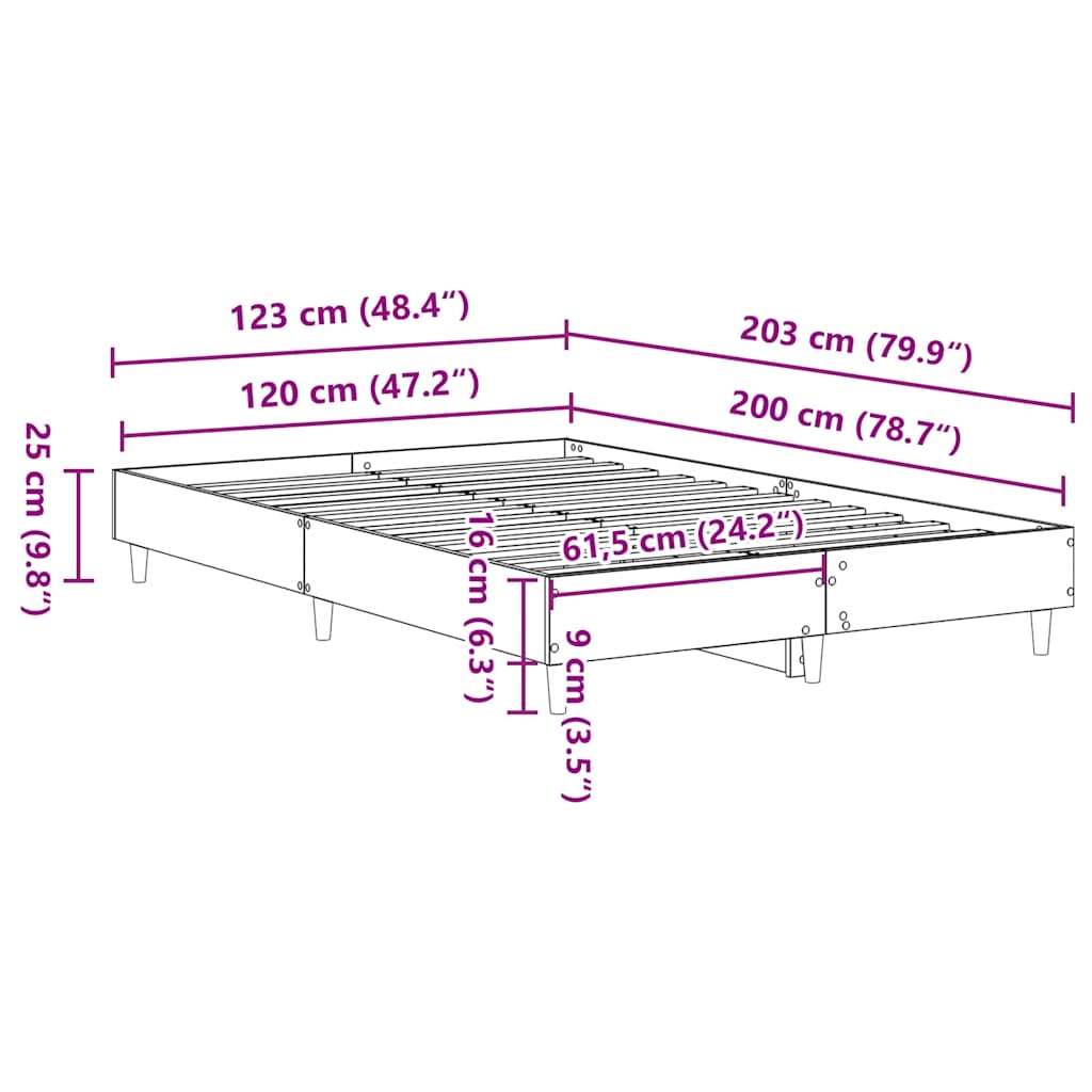 Bed frame without mattress old wood look 120x200cm wood material