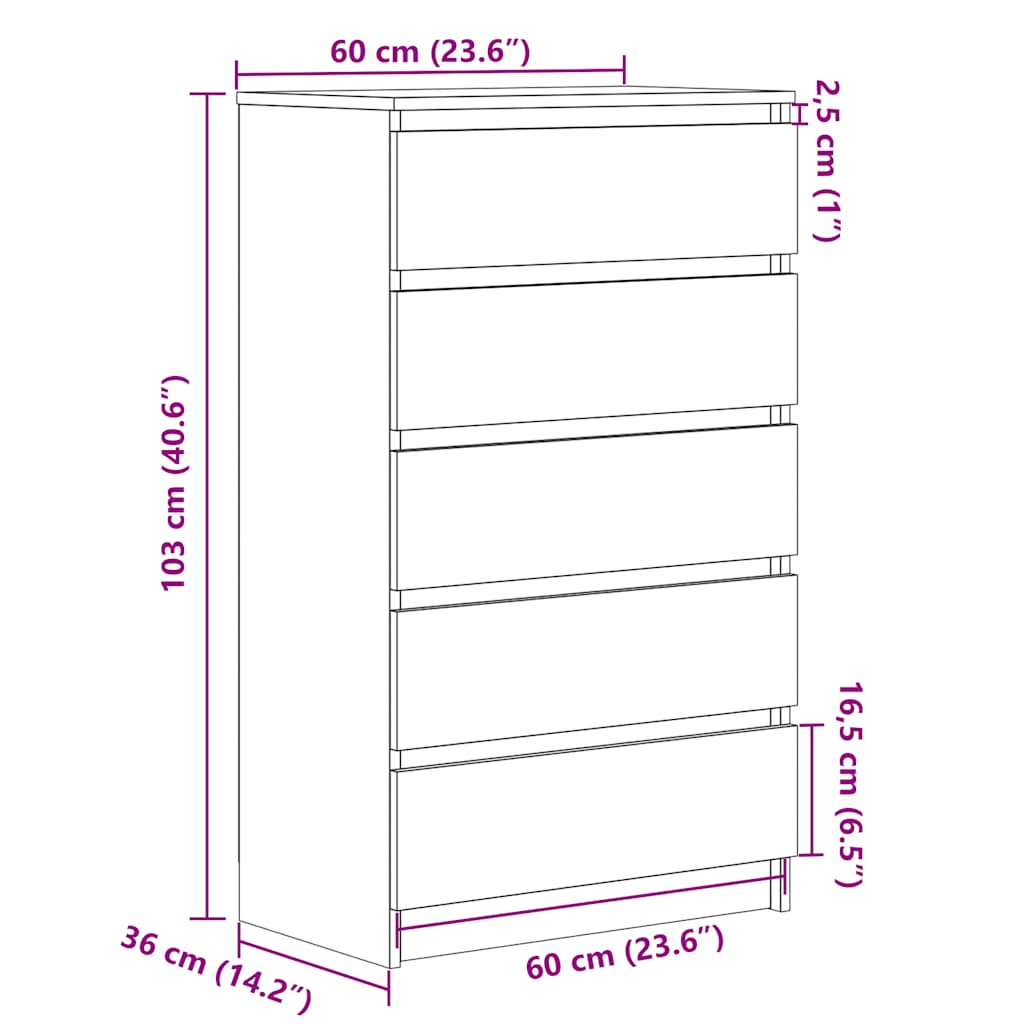 Schubladenschrank Schwarz Eichen-Optik 60x36x103 cm