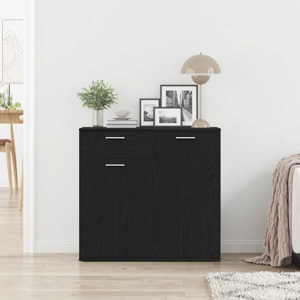 Sideboard Black Oak Look 80x36x75 cm Wood Material